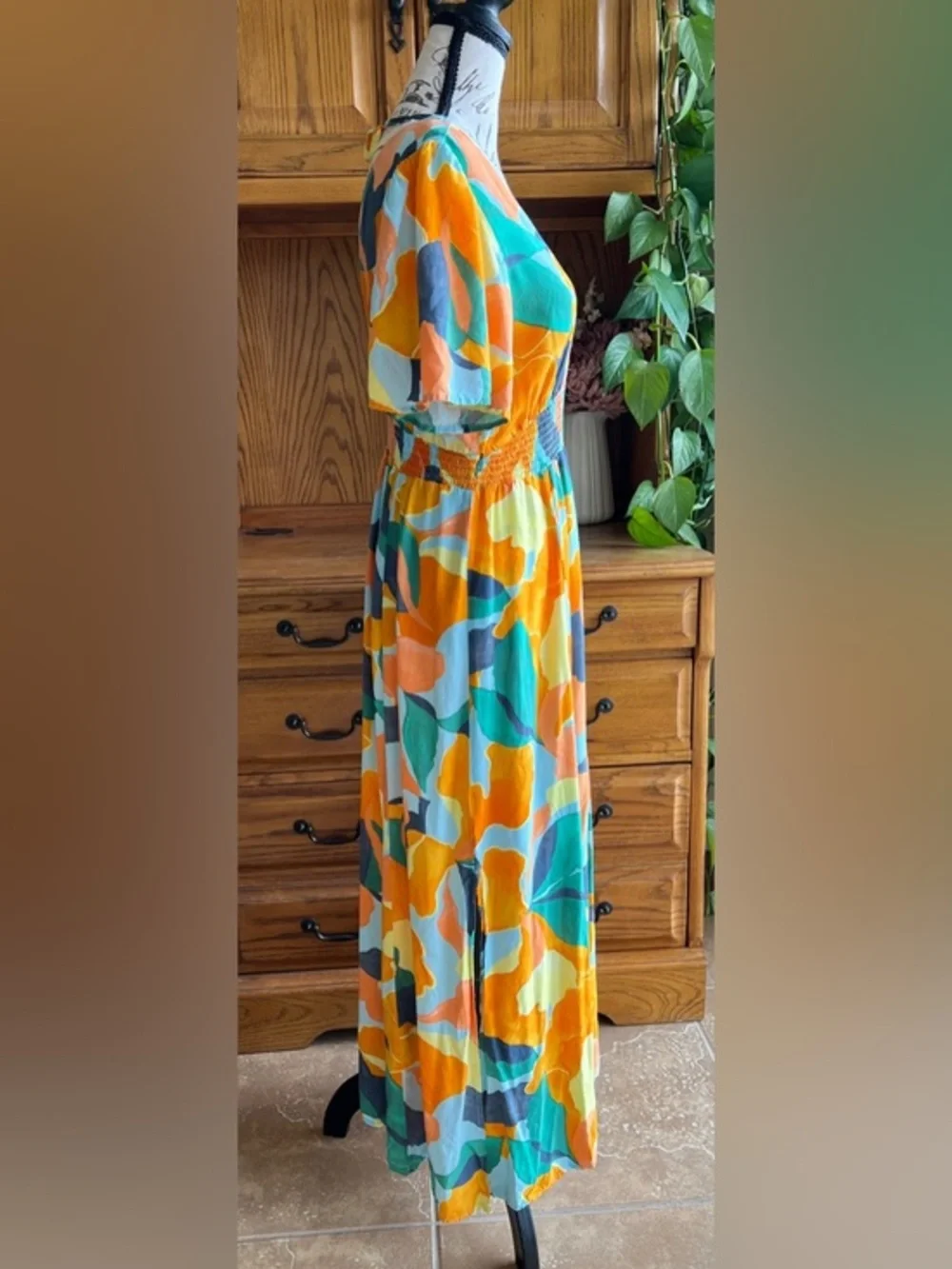Abel the Label Multicolor Abstract Print Maxi Dress with Smocked Waist Small‎ - Picture 3 of 9